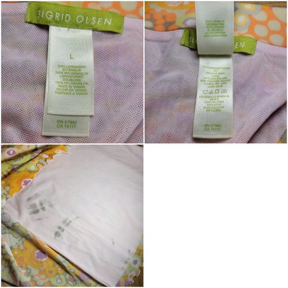 y2k Sigrid Olsen Retro Floral Mesh Skirt with Liner, Orange Pink Green, L - Picture 4 of 5